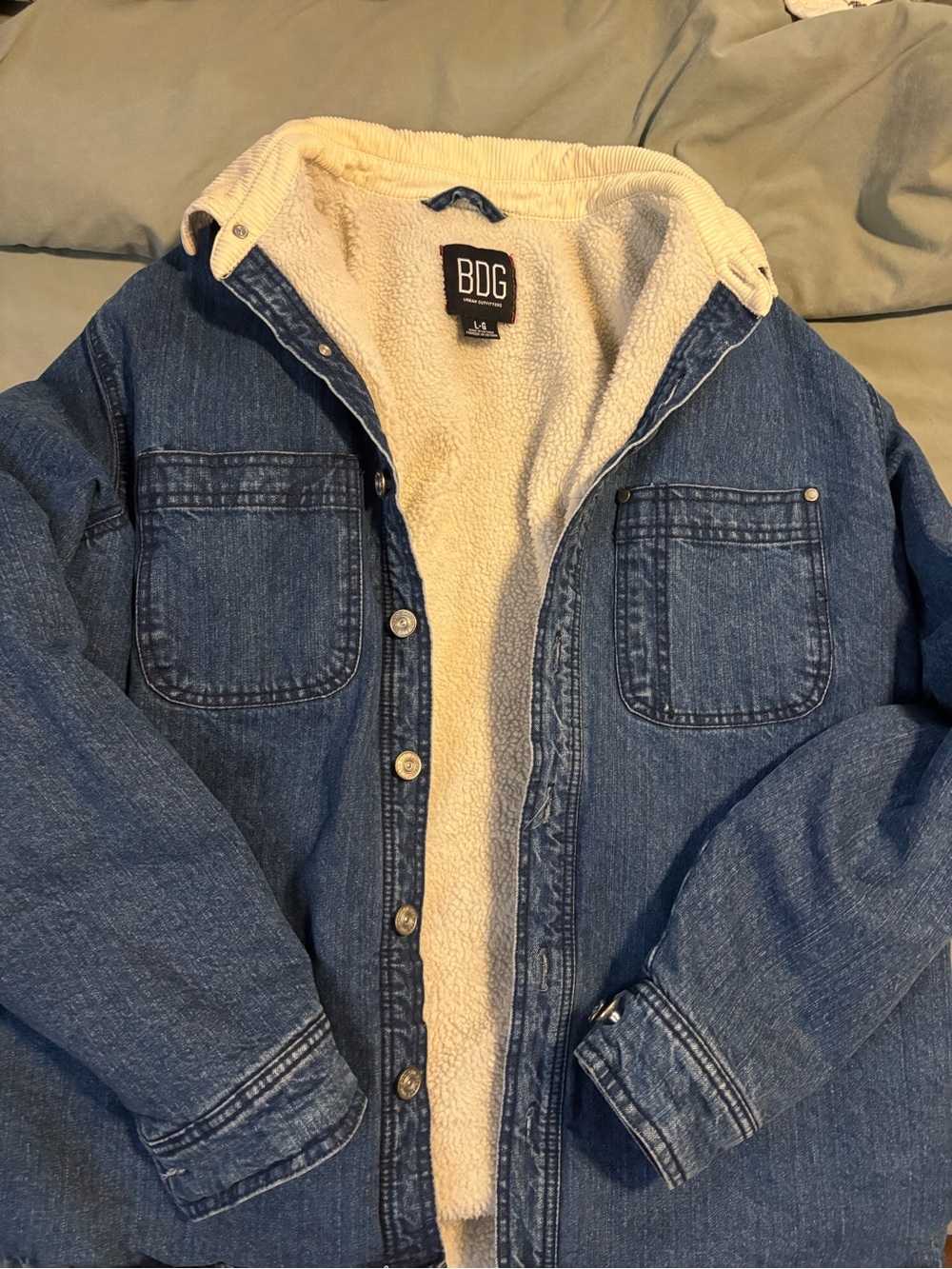 BDG Blue Denim Jacket with Cream Sherpa Lining